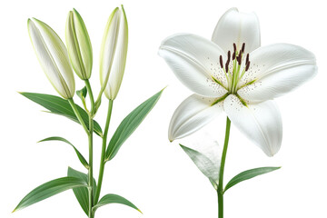 Fototapeta premium White lily flower and bud, floral nature, elegant, cut out transparent