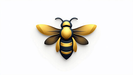 Futuristic Golden Bee Logo: Sleek Minimalist Design with Metallic Black, Blue & Yellow Accents