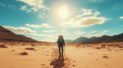 Person in Hiking Gear Trekking Through Rugged Terrain, Embracing Nature&rsquo;s Challenge and Inspiring Adventurous Freedom