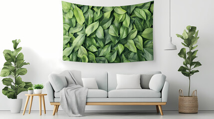 Elegant green tapestry with organic foliage and natural texture for home decor. Organic Tapestry. Illustration