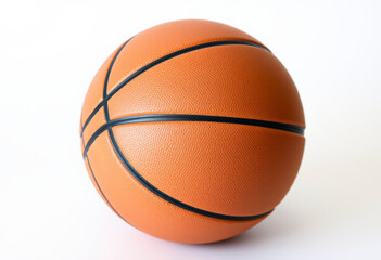 Isolated basketball ball displayed on a plain white background, highlighting its bright orange color and distinct surface details