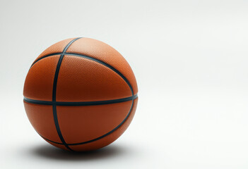 Isolated basketball ball displayed on a plain white background, highlighting its bright orange color and distinct surface details