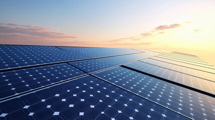 Solar Panels Reflecting the Sky – 3D Rendering of Renewable Energy
