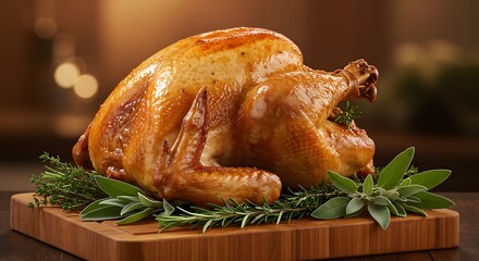 Roasted turkey dinner festive holiday meal golden brown delicious food herb sage meat oven feast