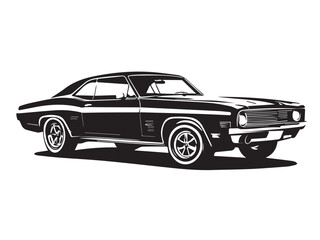 Vintage classic muscle car silhouette. Vintage car silhouette isolated on white background. 