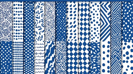 Various Blue And White Abstract Patterns In Vertical Columns