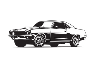 Vintage classic muscle car silhouette. Vintage car silhouette isolated on white background. 