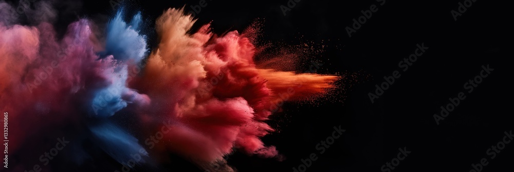Poster this image showcases a stunning explosion of colors with soft textured clouds against a black backgr