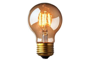 Vintage Edison Light Bulb, Glowing Filament Detail, cut out transparent