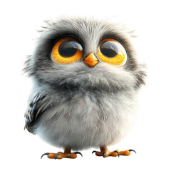 Fototapeta premium A Fluffy 3D Cartoon Owl Chick with Fuzzy Feathers Isolated on Transparent Background