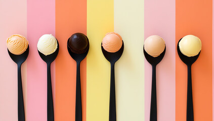 Spoons with Gelato Scoops on Ice Cream Bar