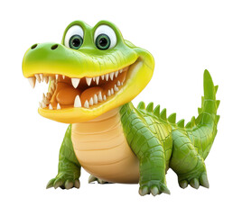 Fototapeta premium Green cartoon alligator open mouth. Cute reptile standing. Crocodile teeth visible. Transparent background. Isolated png image.