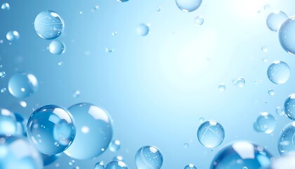 Abstract blue background with floating clear spheres - purity and freshness