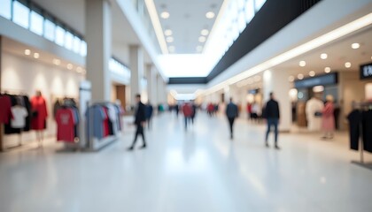Blurred view of people browsing in a bright modern shopping mall - retail ambiance