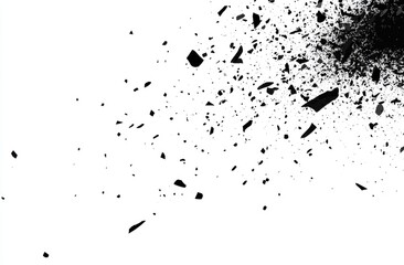 Abstract black debris explosion on white background