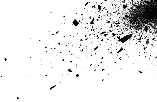 Abstract black debris explosion on white background