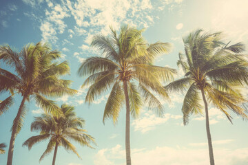 coconut plam tree on beach of nature background in vintage style 
