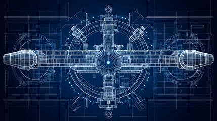 Fototapeta premium A massive orbital station blueprint showcasing docking bays, communication towers, and defense turrets.
