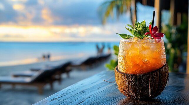 Tropical sunset beach cocktail