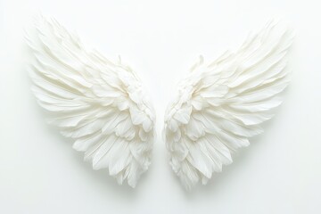 Two white feathered wings displayed symmetrically on a background