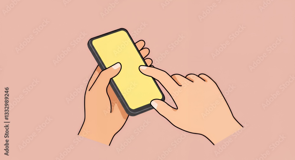 Poster hands using a smartphone with a blank yellow screen