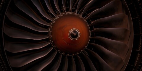 A close-up aerial shot of a jet engine's turbine, demonstrating the intricate engineering and power behind modern aviation technology and its role in transport.