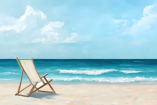 Deck chair promises restful moments by sandy shoreline, offering serene relaxation and coastal comfort outdoors