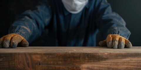 A skilled craftsman focuses on the wooden material in a workshop, symbolizing craftsmanship, dedication, and manual laboriness, highlighting the importance of traditional skills in modern times.