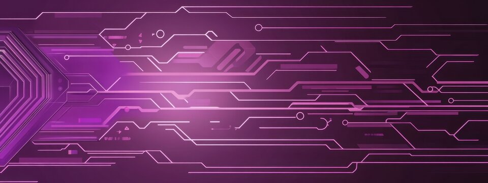 A purple background with lines and shapes, in the style of a illustration, conveying a technological vibe features a purple gradient and a purple arrow shape, a tech-inspired banner Generative AI