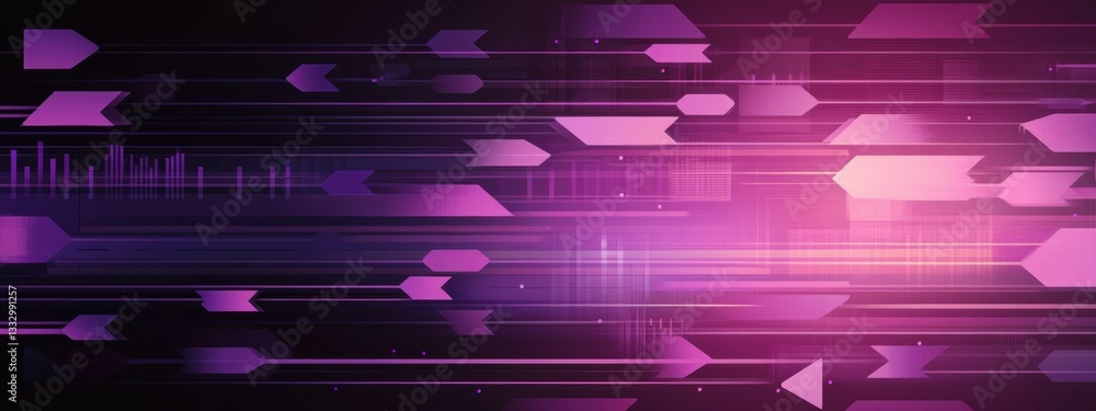 Poster a purple background with lines and shapes, in a style, with a flat design pattern includes arrows po
