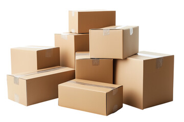 Stack of Brown Cardboard Boxes On Transparent Background