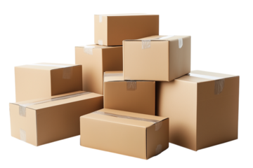 Stack of Brown Cardboard Boxes On Transparent Background