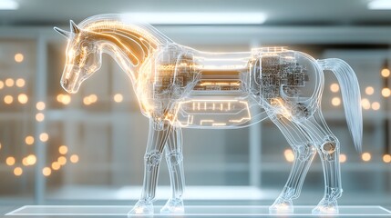 A mechanical centaur blueprint featuring humanoid upper body controls, cybernetic legs, and adaptive movement algorithms.