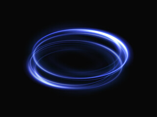 Round light frame. Abstract light lines of movement and speed. Glowing circle. Vector graphics. Ring movement effect on dark background.