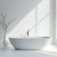 Clean water drain in white bathtub placed against minimalistic backdrop, offering elegance and bathroom aesthetics