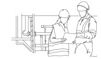 Line Art Drawing of a Construction Architect Working at a Site	