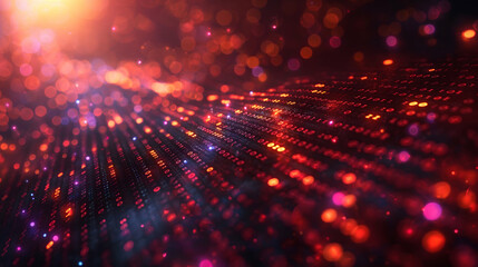 Red Binary Code Abstract Digital Background, Futuristic Glow Particles for Cyber Themes