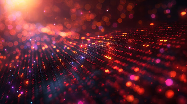 Red Binary Code Abstract Digital Background, Futuristic Glow Particles for Cyber Themes