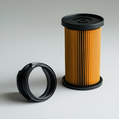 Innovative oil filter highlighting its distinctive cylindrical shape and robust technical design for performance excellence
