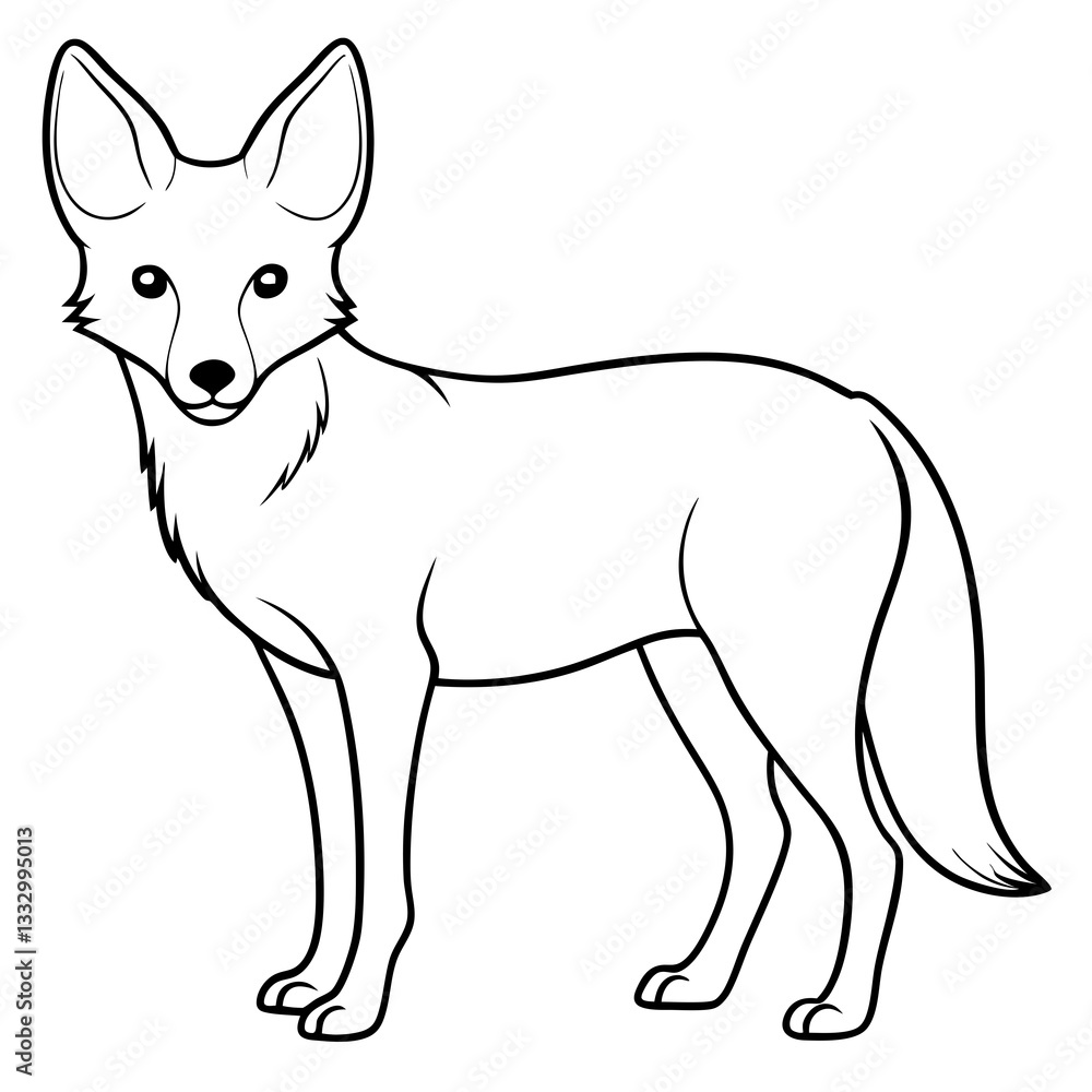 Poster a line art of a fox standing and staring at the viewer, with fine lines and clean edges vector illus