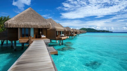 Fototapeta premium Luxurious overwater bungalows on a turquoise lagoon