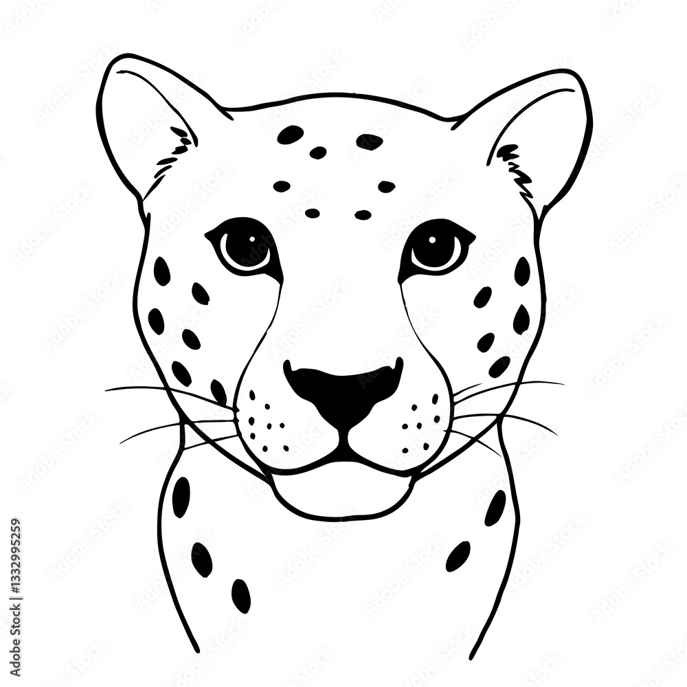 Poster a close-up illustration of a cheetah's face, emphasizing its unique spotted pattern and focused expr