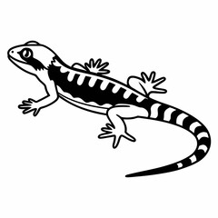 Naklejka premium a black and white illustration of a gecko. The gecko has detailed scales and patterns