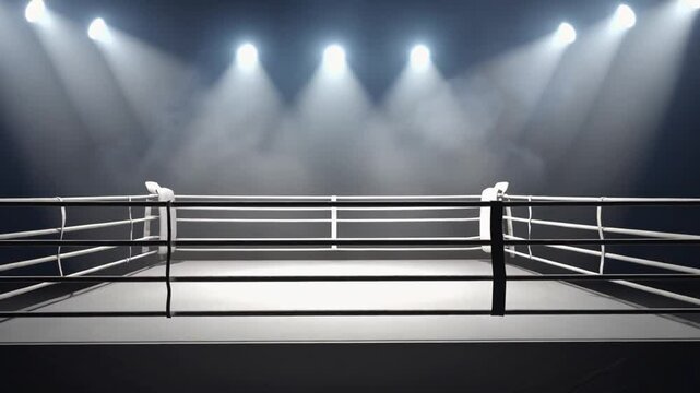 Empty Boxing Ring with Spotlights
