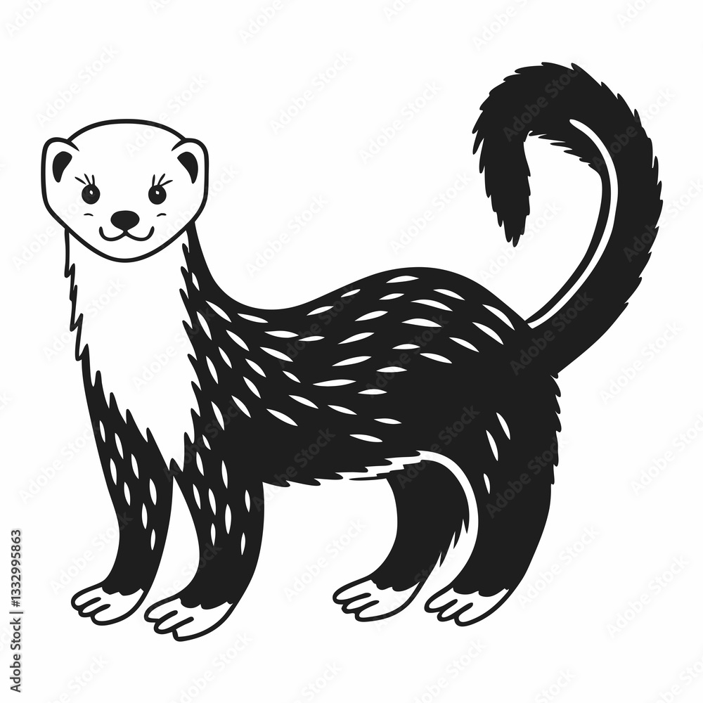 Poster an adorable mink animal character with charming features and distinctive markings. it has a slender 