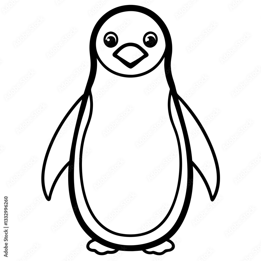 Poster a charming outline of a penguin, perfectly illustrating its distinctive features and form. its simpl