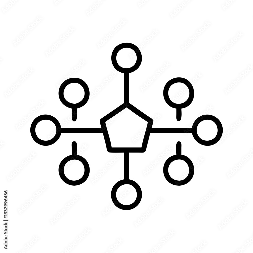 Poster a stylized abstract network or interconnected system with a central node and radiating connections v