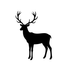 Obraz premium silhouette of a majestic deer with prominent antlers in a striking black outline. The animal stands proudly, showcasing its impressive features vector illustration