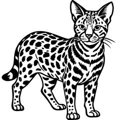 a beautiful serval cat with a spotted coat standing vector illustration