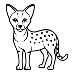 A stylized illustration of a cheetah, outlined in black and white, standing with a curious expression. The cheetah's body features spots characteristic of the species.